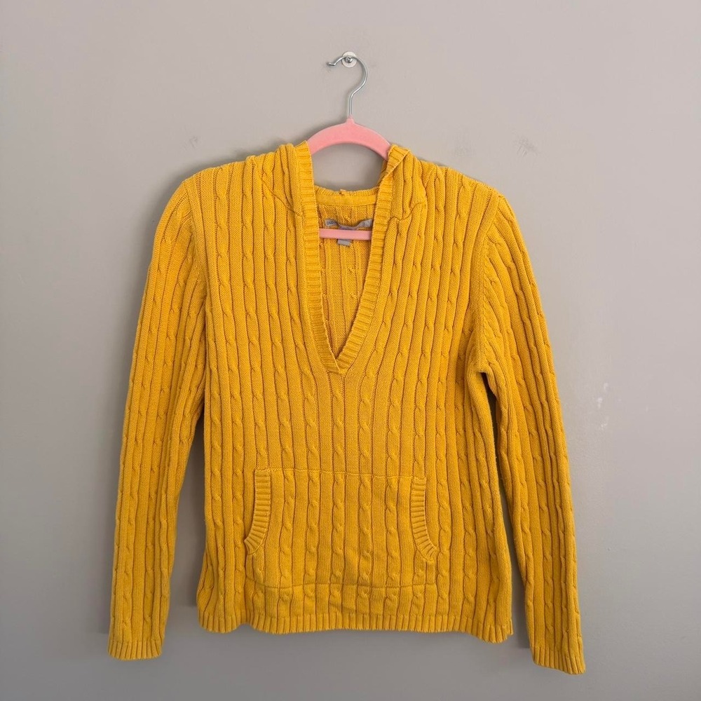 Y2K YELLOW OLD NAVY V-NECK CABLE KNIT HOODED SWEATER